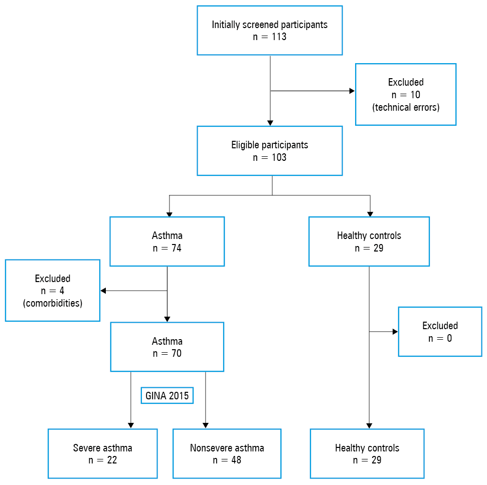 Wall thickness of the bronchial tree generations in patients with severe asthma (SA), non-severe asthma (non-SA), and healthy controls (HC)