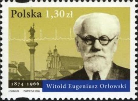 A medal of the Polish Society of Internal Medicine depicting famous Polish internists, including Witold E. Orłowski (arrow). The medal was designed by Edward Gorol in 1964.
