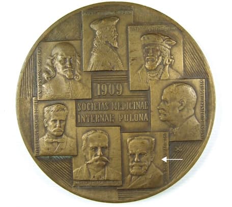 A medal depicting Witold E. Orłowski, minted to commemorate the 30th Congress of the Polish Society of Internal Medicine, Katowice 1989. The medal was designed by Zygmunt Brachmański.